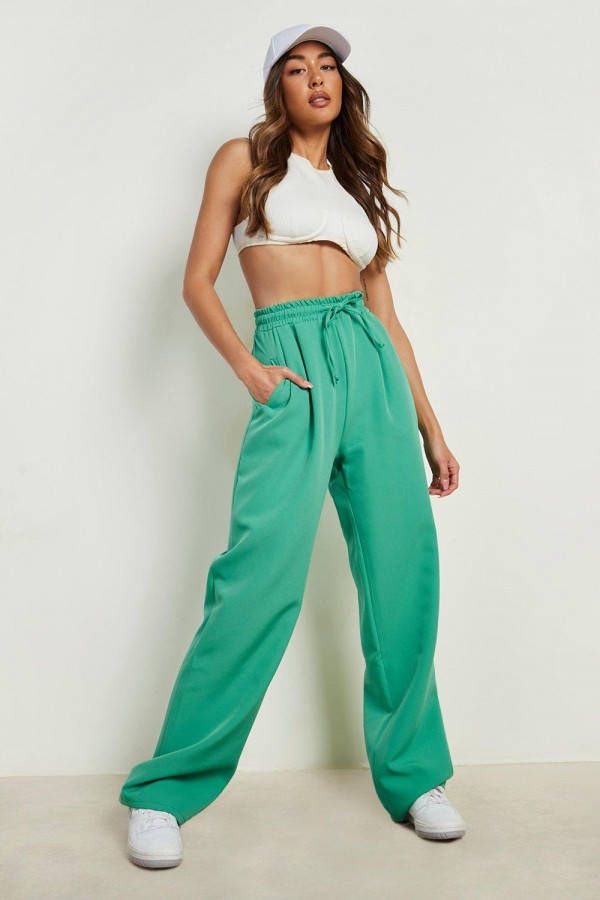 boohoo Joggingbroek Met Grote Taille Band En Rechte Pijpen, Green