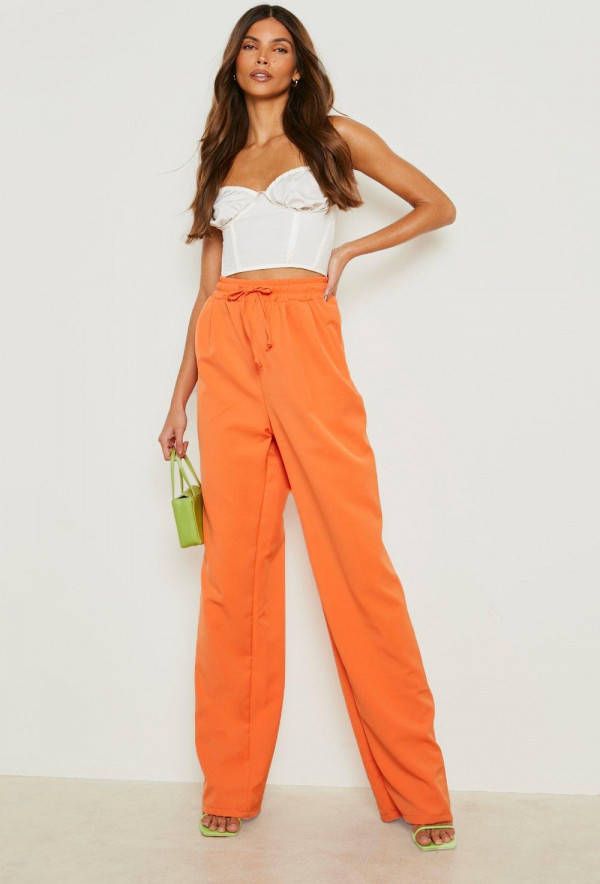 boohoo Joggingbroek Met Grote Taille Band En Rechte Pijpen, Orange
