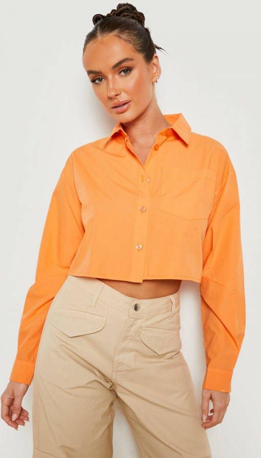 boohoo Kort Katoenen Boxy Blouse, Orange