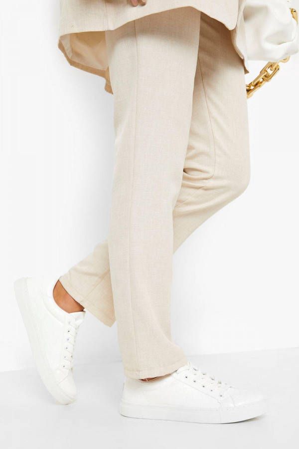 boohoo Krokodillen Pu Gympen Met Veters, White