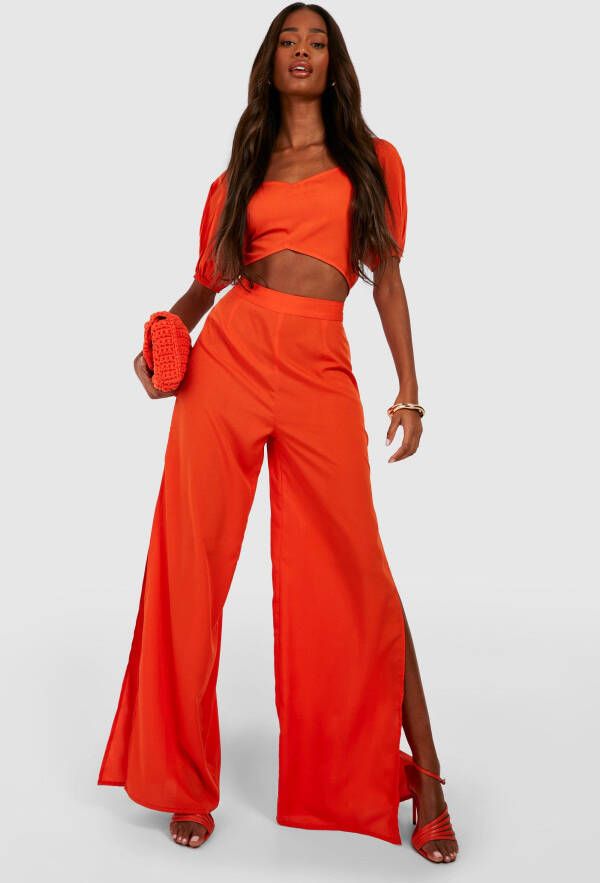 boohoo Lange Sweeping Broek Met Zijsplit, Orange