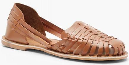 boohoo Leren Geweven Ballerina Schoenen, Geelbruin