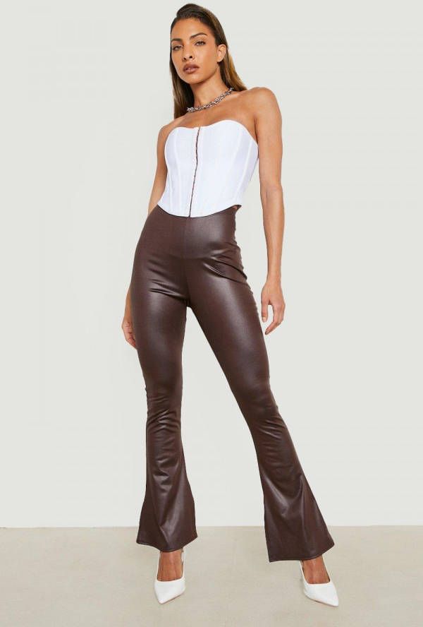 boohoo Leren High Waist Leggings Met Split, Chocolate