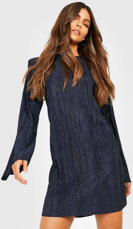 boohoo Loshangende Metallic Plisse Jurk Met Schouderpads, Multi