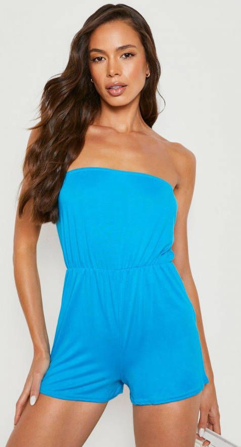boohoo Losse Strapless Romper, Blue