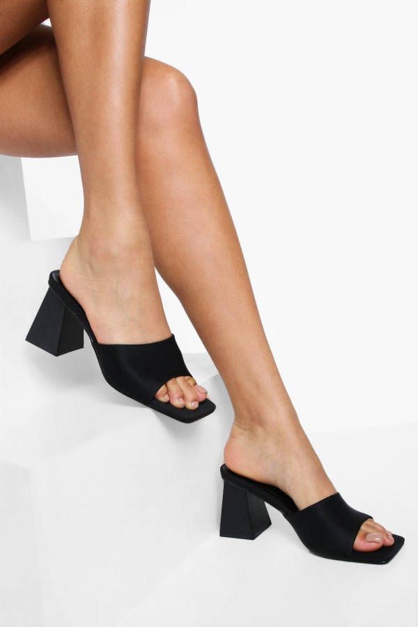 boohoo Lycra Blokhakken Met Vierkante Neus, Black
