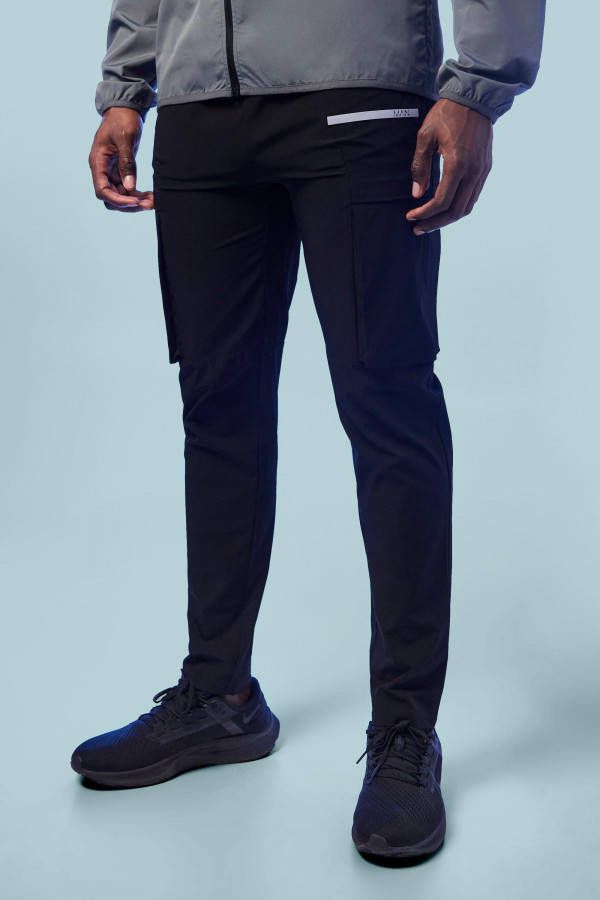 boohoo Man Active Cargo Broek Met Gaten, Black