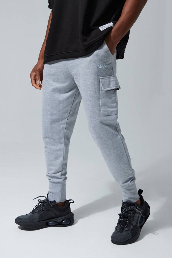 boohoo Man Active Cargo Joggingbroek Met Geribbeld Enkel Detail, Grey Marl