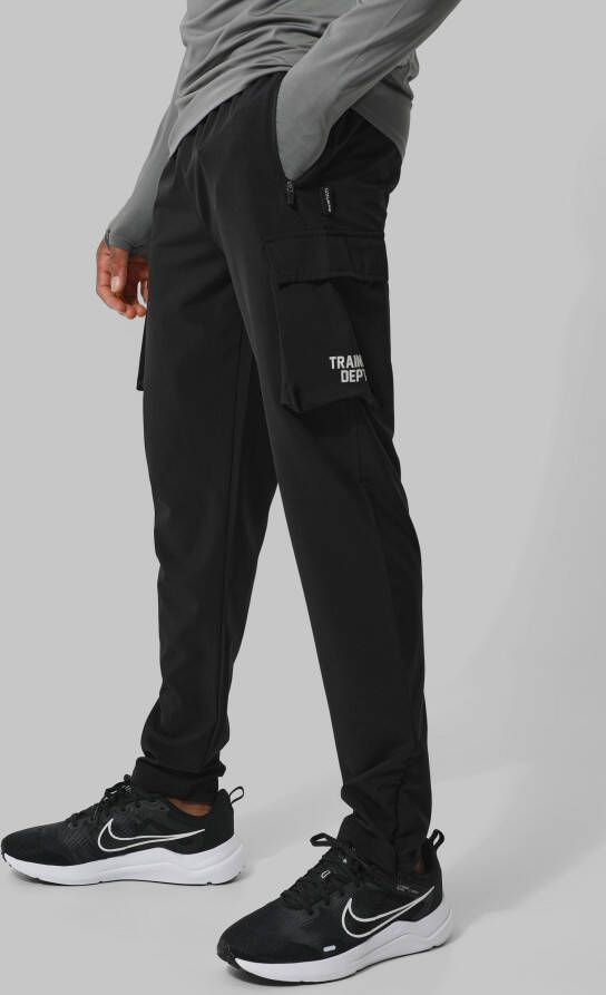 boohoo Man Active Cargo Performance Joggingbroek, Black
