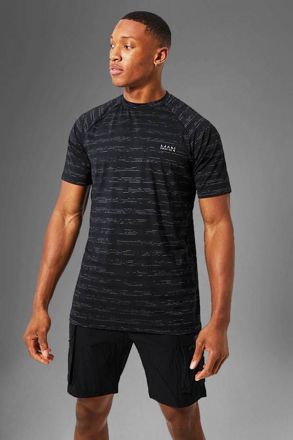 boohoo Man Active Contrasterend Raglan T Shirt, Black