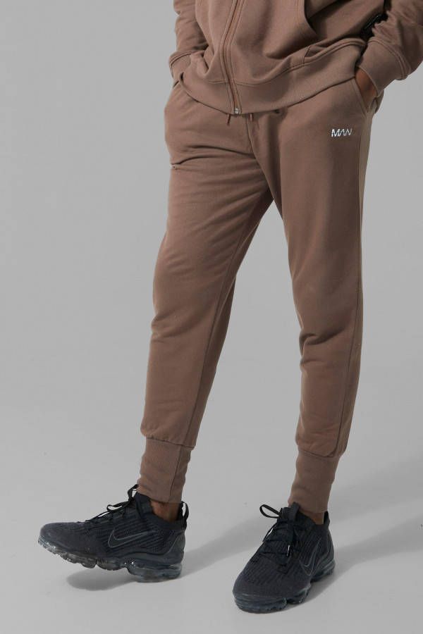 boohoo Man Active Joggingbroek Met Geribbelde Zoom, Mocha