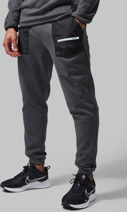 boohoo Man Active Toelopende Mergel Joggingbroek, Charcoal