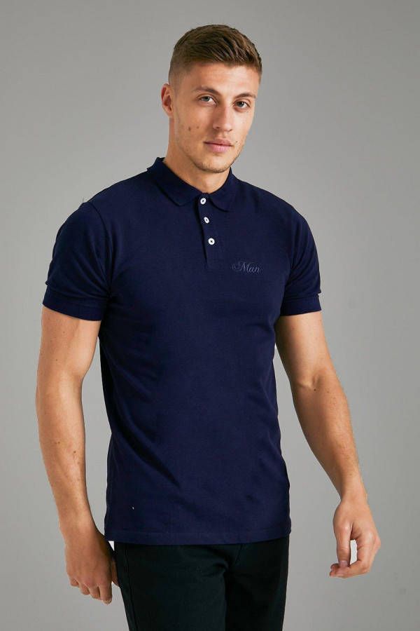 boohoo Man Pique Slim Fit Polo Met Korte Mouwen, Navy