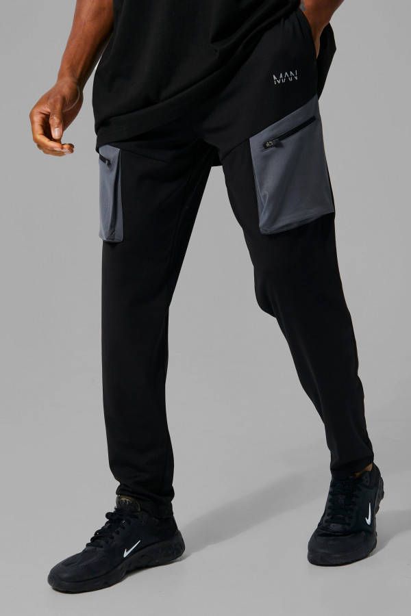 boohoo Man Sport Stretch Tech Cargo Joggingbroek, Black