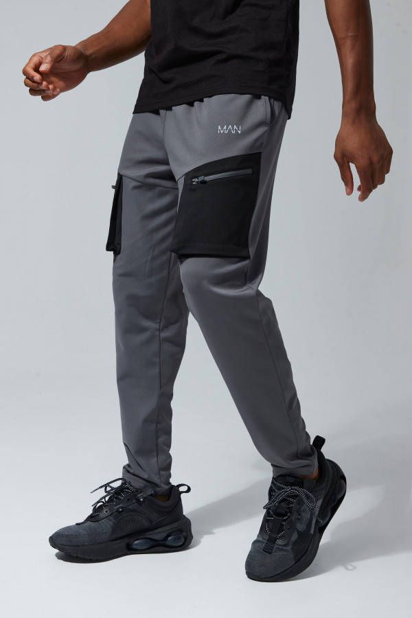boohoo Man Sport Stretch Tech Cargo Joggingbroek, Charcoal