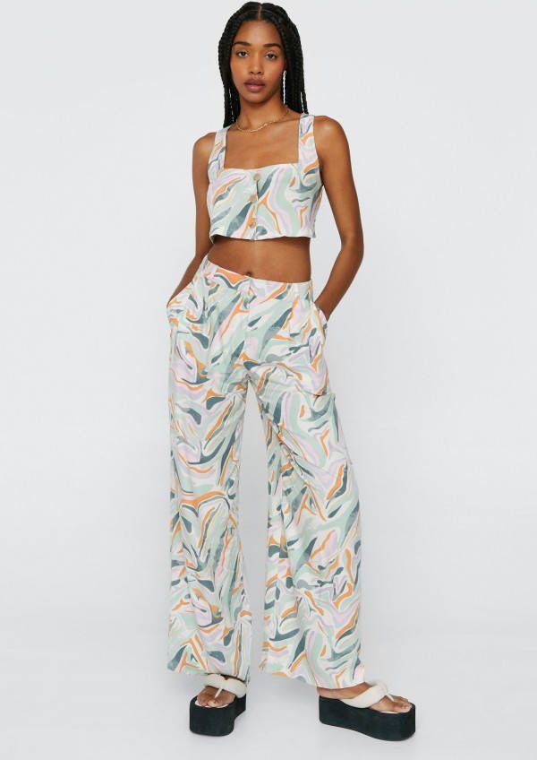 boohoo Marmerprint Wide Leg Broek Met Print, Multi