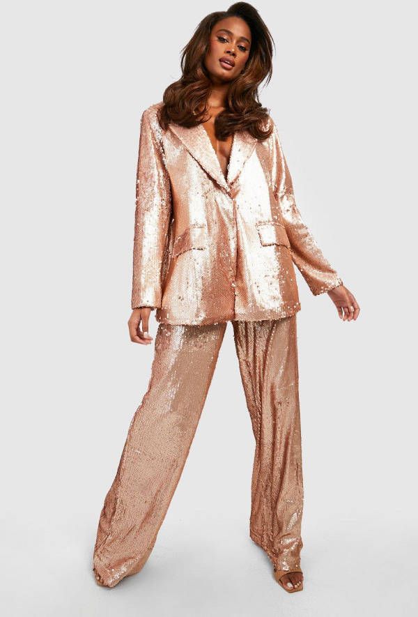 boohoo Matte Glitter Wide Leg Broek Met Pailletten, Gold
