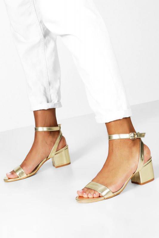 boohoo Basic Lage Tweedelige Metallic Blokhakken, Goud