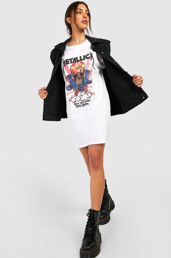 boohoo Metallica T Shirtjurk Met Tekst, White
