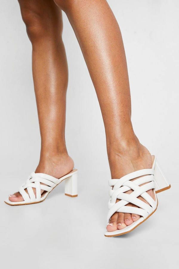 boohoo Middellange Blokhakken Met Gekruiste Bandjes, White