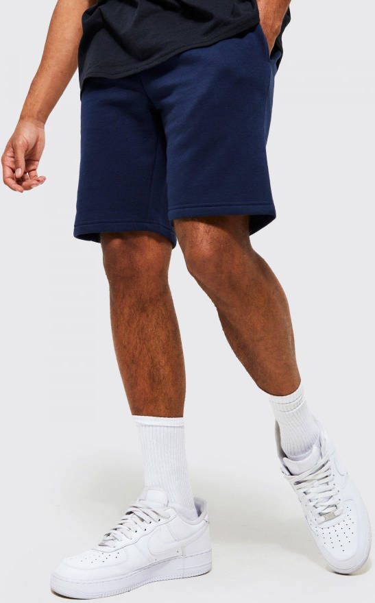 boohoo Middellange Slim Fit Jersey Shorts Met Reel Katoen, Navy