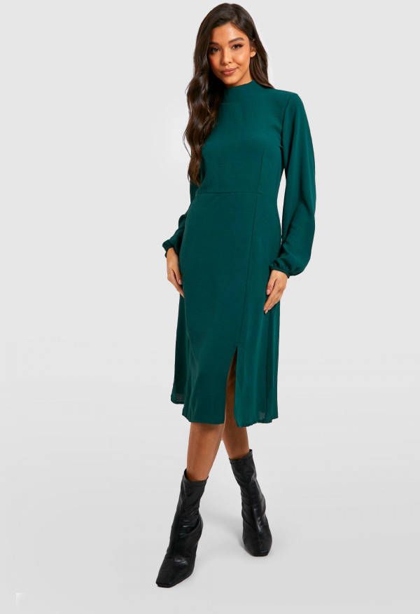 boohoo Midi Jurk Met Hoge Hals En Lange Mouwen, Forest