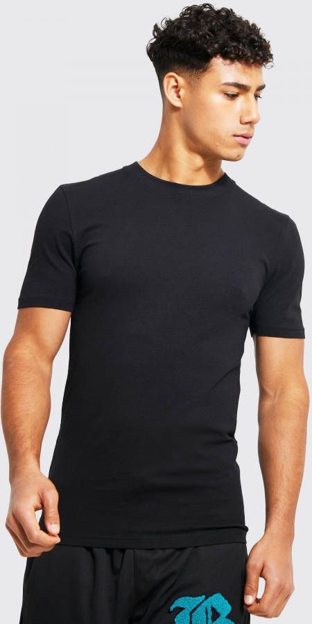 boohoo Muscle Fit T Shirt Met Crewneck, Black