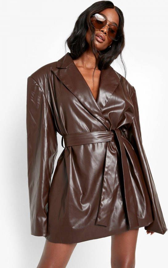 boohoo Nepleren Blazer Jurk Met Ceintuur, Chocolate