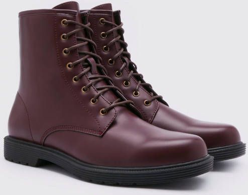 boohoo Nepleren Laarzen Met Veters, Burgundy