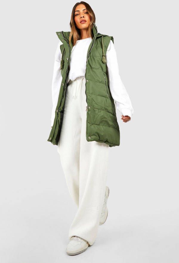boohoo Nepleren Long Line Bodywarmer, Khaki