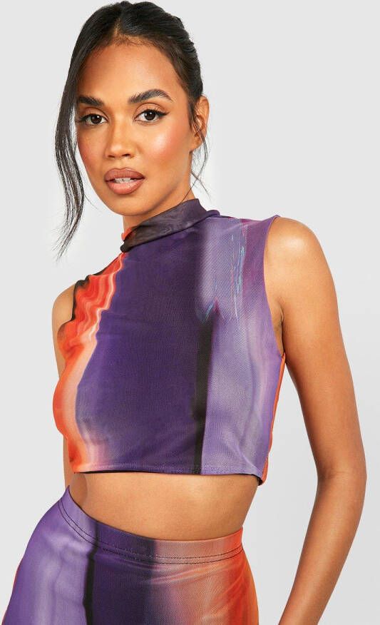 boohoo Ombre Mesh Crop Top Met Hoge Hals, Multi