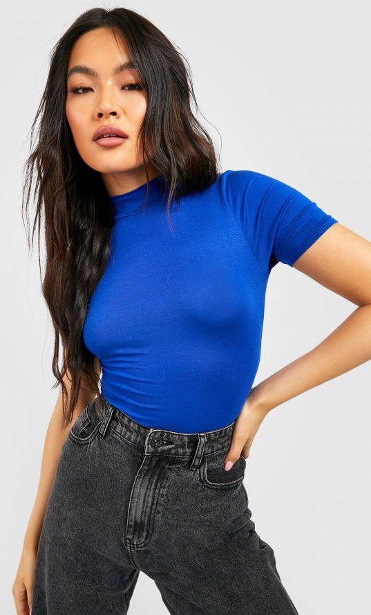 boohoo One Piece Met Hoge Hals En Korte Mouwen, Cobalt