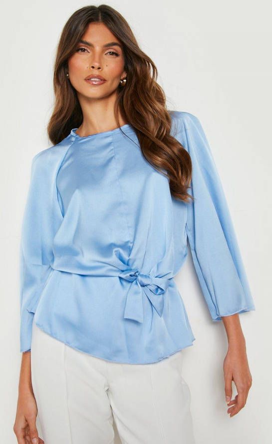 boohoo Opgeknoopte Blouse Met Wijde Mouwen, Powder Blue