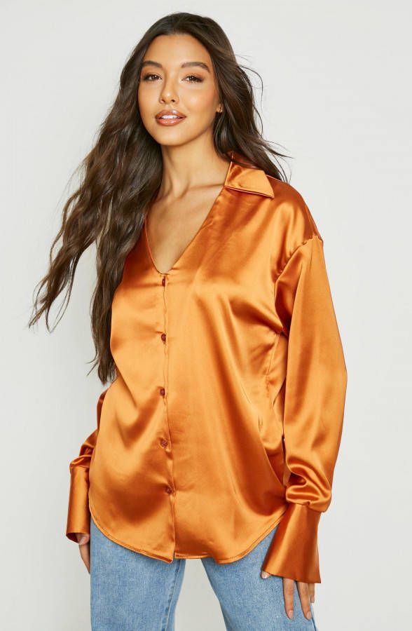 boohoo Oversized Blouse Met V Hals En Wijde Mouwen, Orange