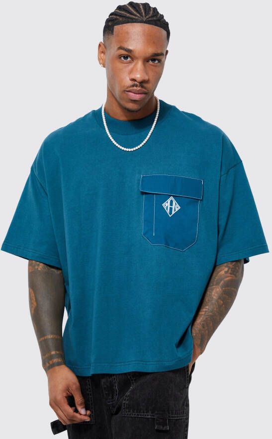 boohoo Oversized Boxy Nylon Utility T Shirt, Teal