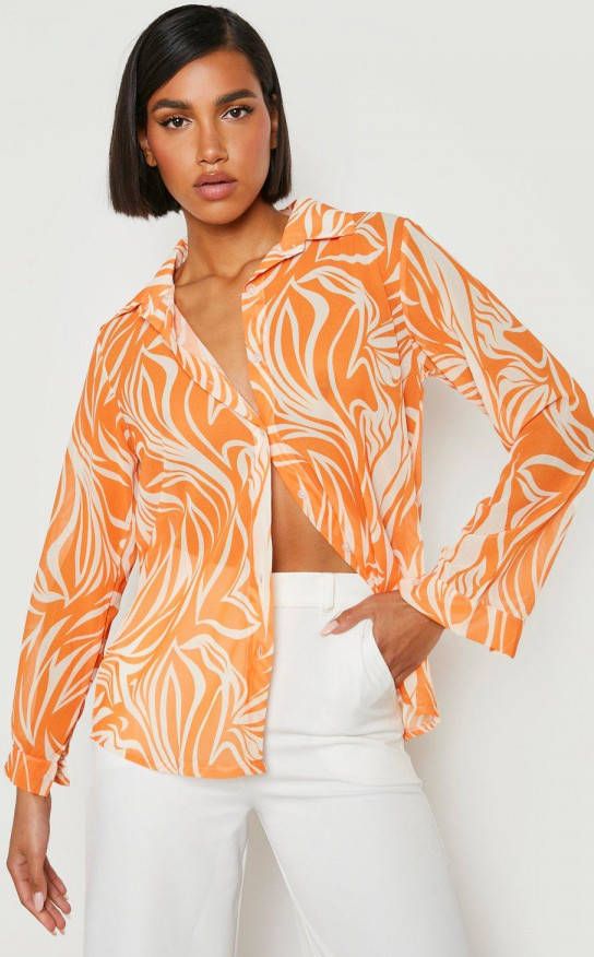 boohoo Oversized Chiffon Zebraprint Blouse, Orange