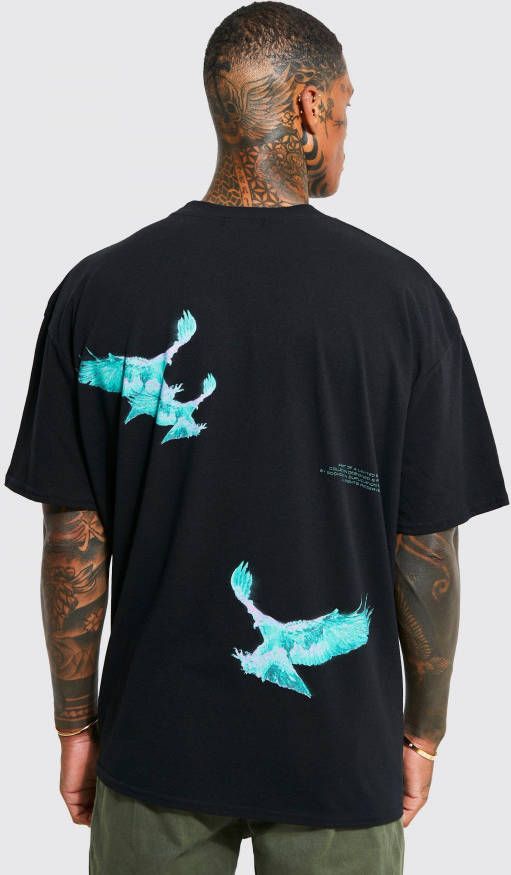 boohoo Oversized Duiven T Shirt Met Brede Nek, Black