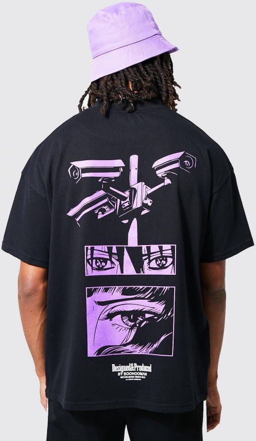 boohoo Oversized T Shirt Met Rugopdruk En Brede Nek, Black