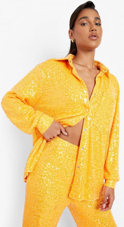 boohoo Oversized Gekleurde Blouse Met Pailletten, Orange