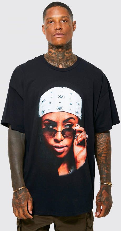 boohoo Oversized Gelicenseerd Aaliyah T Shirt, Black