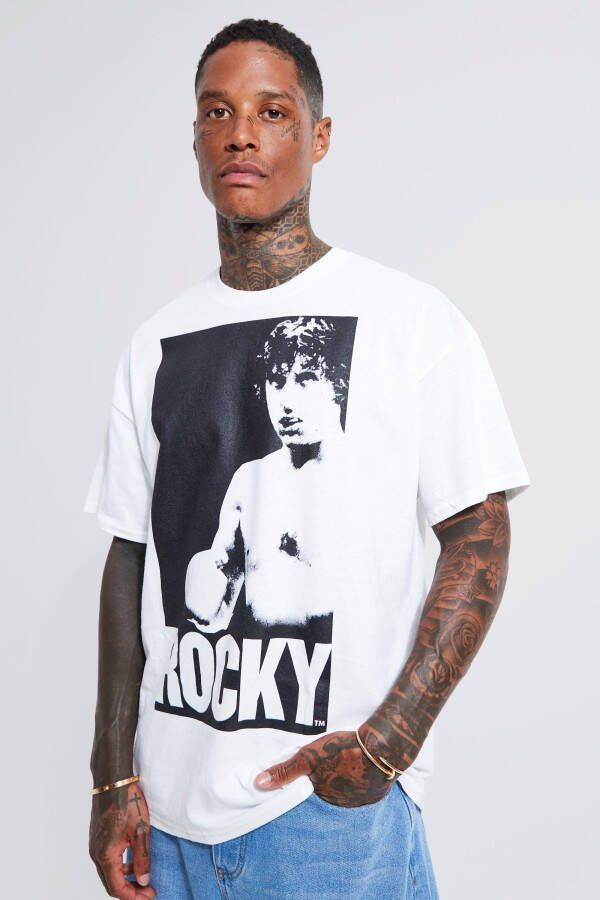 boohoo Oversized Gelicenseerd Rocky T Shirt, White