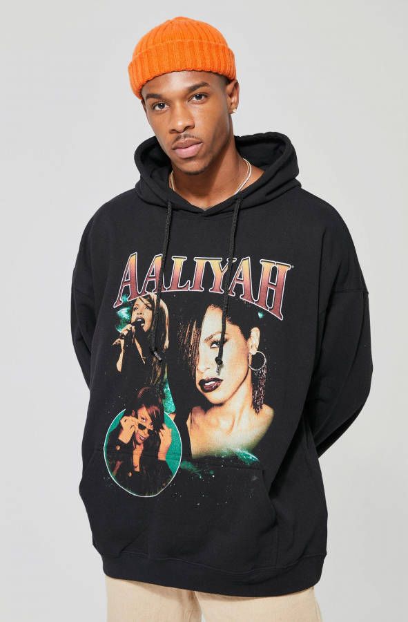 boohoo Oversized Gelicenseerde Vintage Aaliyah Hoodie, Black