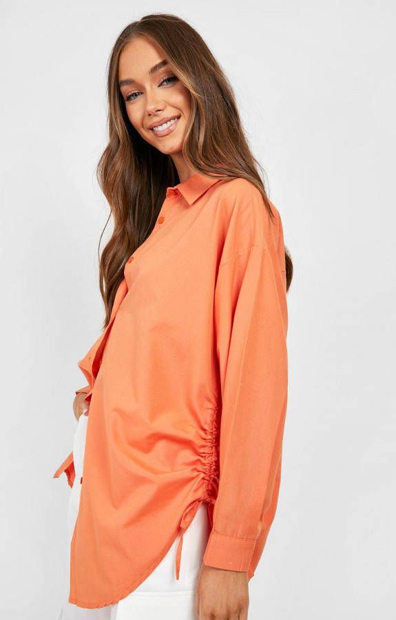 boohoo Oversized Geplooide Katoenen Poplin Blouse, Orange