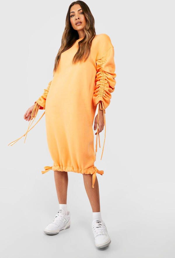 boohoo Oversized Geplooide Sweat Jurk, Orange