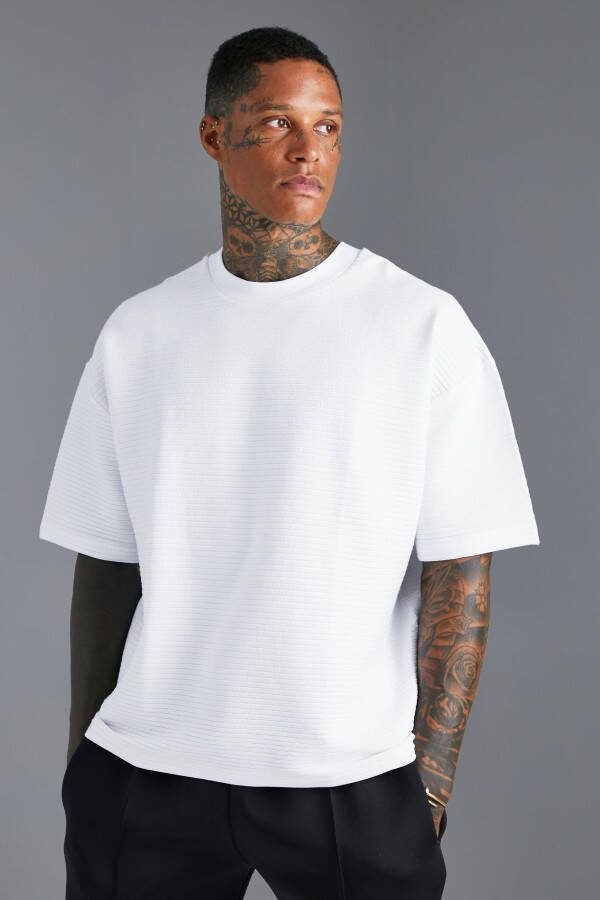 boohoo Oversized Geribbeld Boxy T Shirt, White