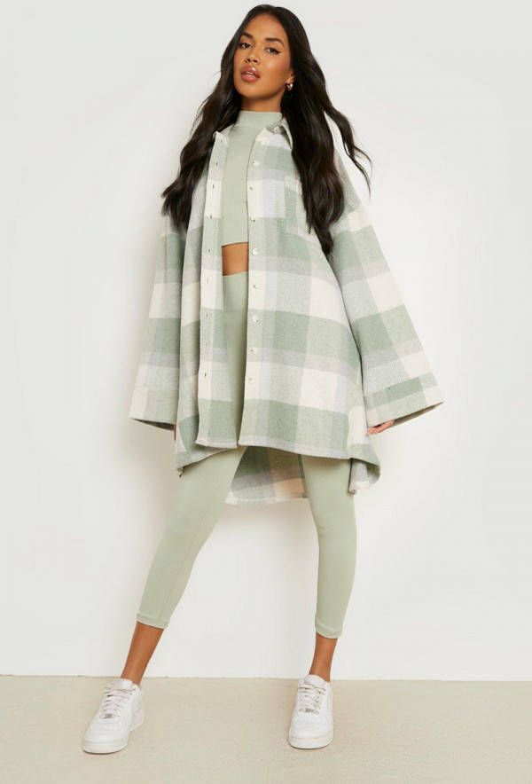boohoo Oversized Geruite Tussenjas Met Wijde Mouwen, Mint
