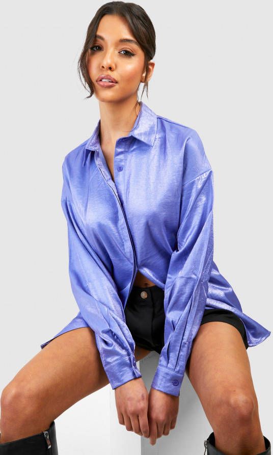 boohoo Oversized Glimmende Satijnen Blouse, Purple