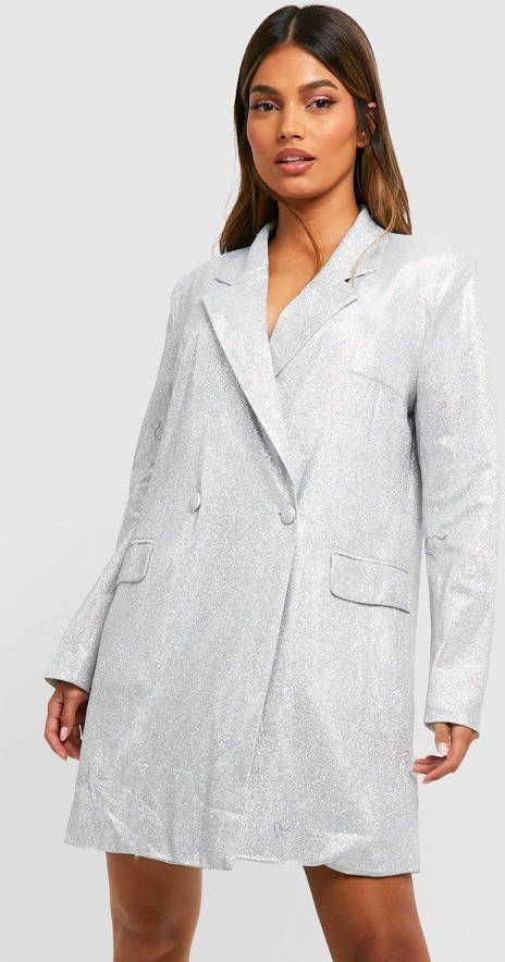 boohoo Oversized Glitter Blazer Jurk, Silver
