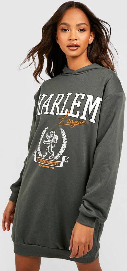boohoo Oversized Harlem Hoodie Jurk Met Schouderpads, Khaki