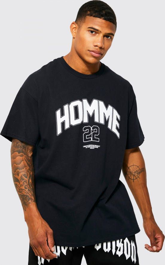 boohoo Oversized Homme Varsity T Shirt, Black